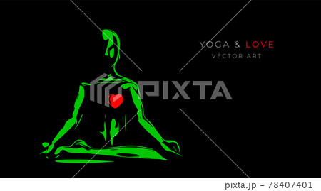 The concept of yoga and love. Vector illustration of a guy sitting in lotus pose. Image of a man doing yoga. 78407401