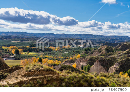 Landscape near Bacor Olivar at Embalse de Negratin reservoir lake in Spain 78407900