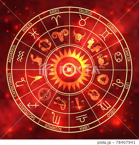 wheel of the signs of the zodiac, figures and symbols of the horoscope 78407941