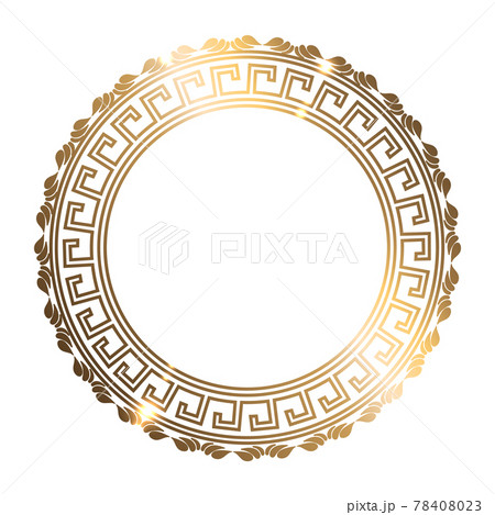 Greek pattern. Decorative golden round frame with ornamental. Template for cards, invitations, engraving, wood furniture, forging, etc. White background 78408023