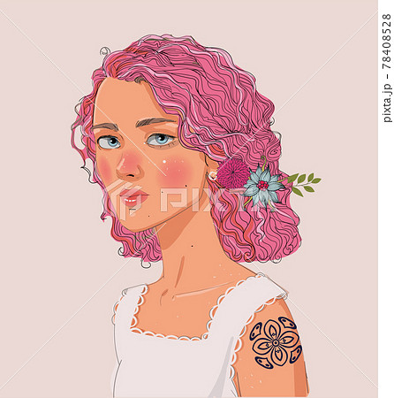 portrait of beautiful young lady with pink hairs 78408528