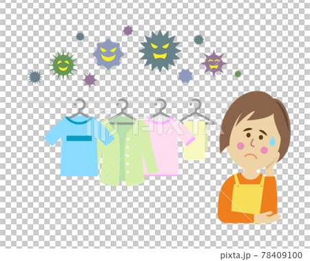 洗濯物が生乾きで困る主婦のイラストイメージ 78409100