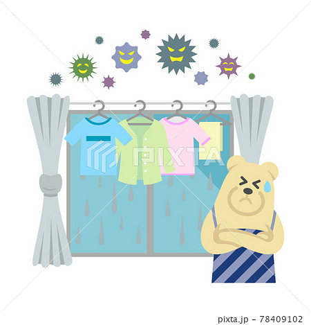 洗濯物が生乾きで困る白くま主夫のイラストイメージ 78409102