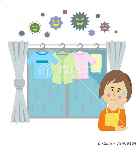 洗濯物が生乾きで困る主婦のイラストイメージ 78409104