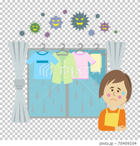 洗濯物が生乾きで困る主婦のイラストイメージ 78409104