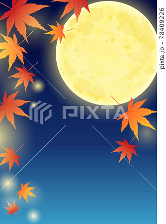 秋の満月と紅葉の和風で美しいベクターイラストフレーム 背景 お月見 のイラスト素材