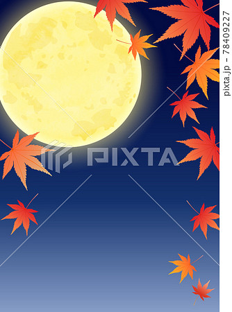 秋の満月と紅葉の和風で美しいベクターイラストフレーム 背景 お月見 のイラスト素材