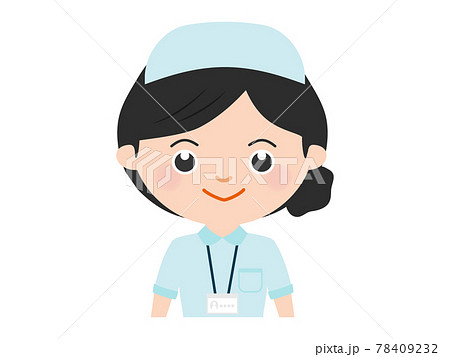 ナースキャップの白衣 ブルー 女性看護師 上半身のイラスト素材