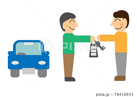 個人間カーシェアリングで車の鍵を渡す人と受け取る人 78410635