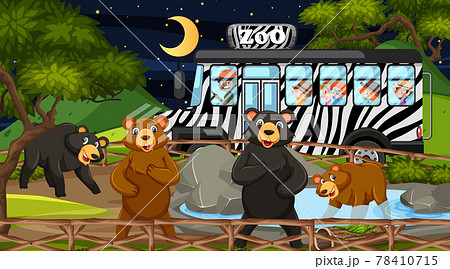 Safari at night scene with many kids watching bear group 78410715