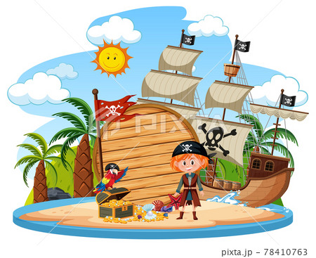 Pirate island with an empty banner isolated on white background Pirate island with an empty banner isolated on white background 78410763