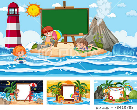 Set of blank banner in different tropical beach scenes Set of blank banner in different tropical beach scenes 78410788