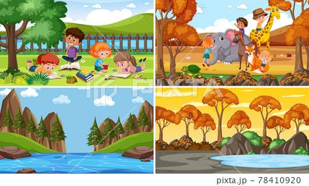 Set of different nature scenes cartoon style 78410920