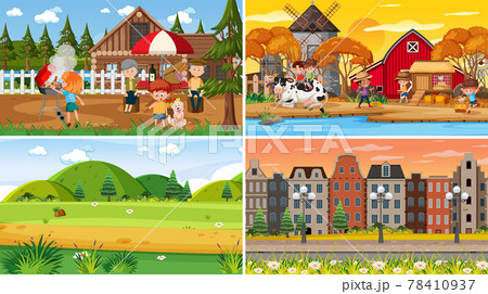 Set of different nature scenes cartoon style Set of different nature scenes cartoon style 78410937