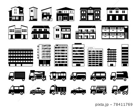 建築 建物 ビル 住宅 アパート シルエットのイラスト素材