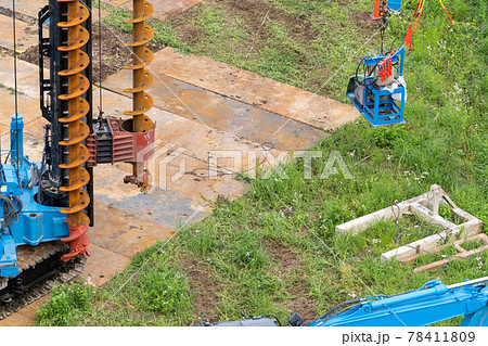 建築現場　基礎工事　オーガスクリュー位置セット 78411809