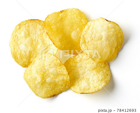 Potato chips isolated on white, from above Potato chips isolated on white, from above 78412693