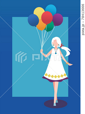 七色の風船を持つ女の子のポスター 人物フラットイラストのイラスト素材