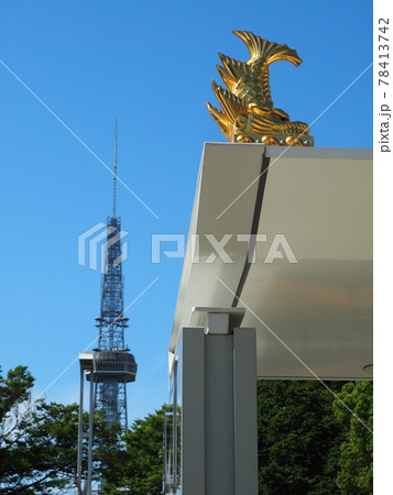 名古屋市中区　栄バス停留所上の金の鯱 78413742