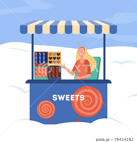 Woman selling sweets from stall 78414282