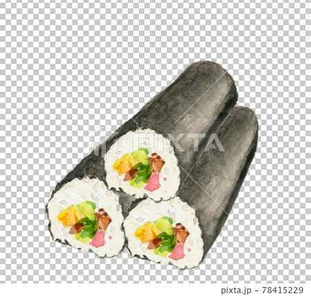 Three thick sushi rolls Ehomaki [Watercolor] Setsubun Annual event Bean sowing White background PNG 78415229