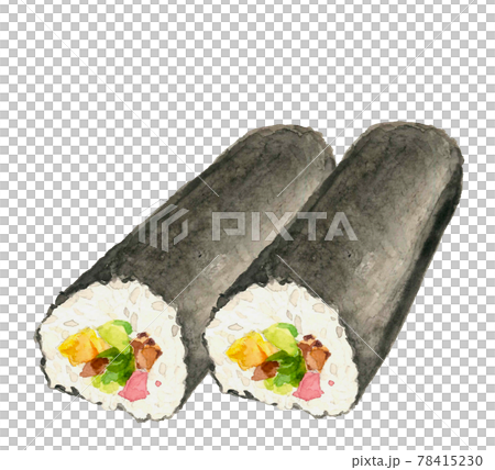 2本並べた太巻きずし 恵方巻き 【水彩】節分 年中行事 豆まき 白バック PNG 78415230