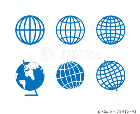 Set blue icons for the globe of the planet earth. Parallels and meridians on blue icon. Set blue icons for the globe of the planet earth. Parallels and meridians on blue icon. 78415741