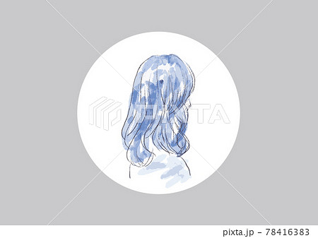 女性手書きアイコン青系15.eps 78416383