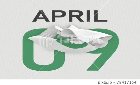 April 9 date behind crumpled paper page of a calendar, 3d rendering April 9 date behind crumpled paper page of a calendar, 3d rendering 78417154