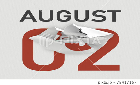 August 2 date behind crumpled paper page of a calendar, 3d rendering August 2 date behind crumpled paper page of a calendar, 3d rendering 78417167