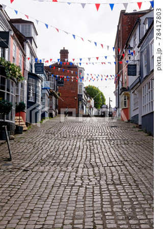 Cobbled Quay Hill shops in Lymington - Hampshire UK Cobbled Quay Hill shops in Lymington - Hampshire UK 78417803