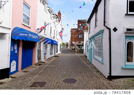 Cobbled Quay Street shops in Lymington - Hampshire UK Cobbled Quay Street shops in Lymington - Hampshire UK 78417808
