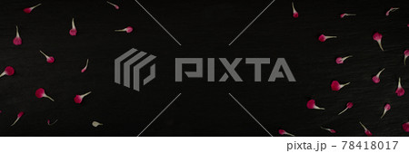 Red carnation petals pattern on a black background 78418017