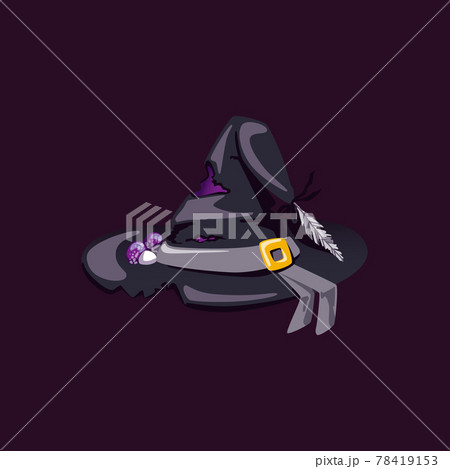 Magic witch or wizard hat glowing in darkness, flat vector illustration isolated. Magic witch or wizard hat glowing in darkness, flat vector illustration isolated. 78419153