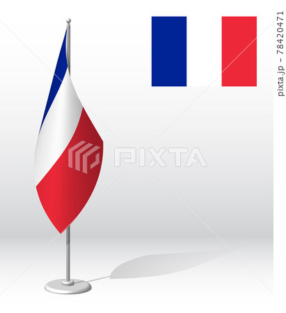 France flag on flagpole for registration of solemn event, meeting foreign guests. National independence day of France. Realistic 3D vector on white 78420471