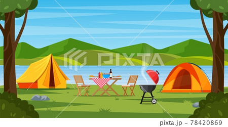 Cartoon tourist camp 78420869
