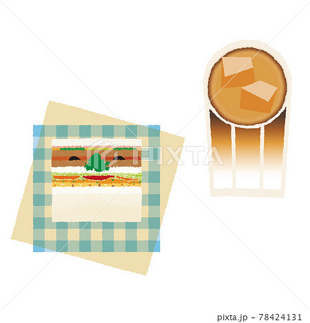 ホワイトブレッドとブラウンブレッドのサンドイッチとペーパーナプキンとアイスカフェラテ_クレヨンタッチ ホワイトブレッドとブラウンブレッドのサンドイッチとペーパーナプキンとアイスカフェラテ_クレヨンタッチ 78424131