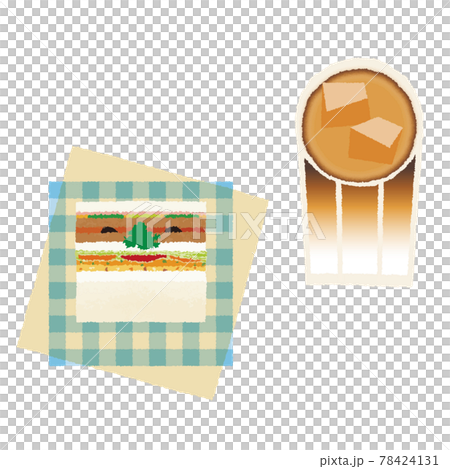 White bread and brown bread sandwich, paper napkin and ice latte _ crayon touch 78424131