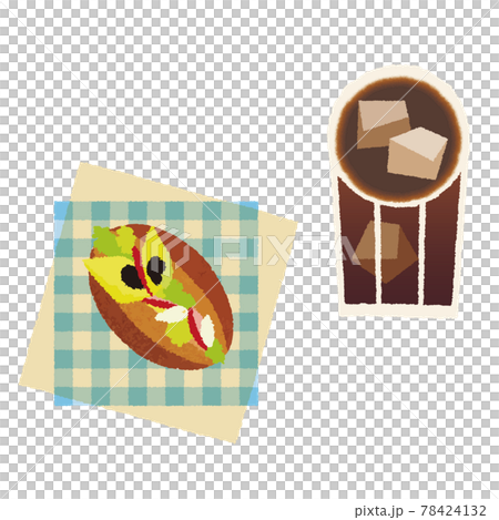 クーペのサンドイッチとペーパーナプキンとアイスコーヒー_クレヨンタッチ 78424132