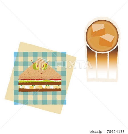 三角サンドイッチとペーパーナプキンとアイスカフェラテ_クレヨンタッチ 三角サンドイッチとペーパーナプキンとアイスカフェラテ_クレヨンタッチ 78424133