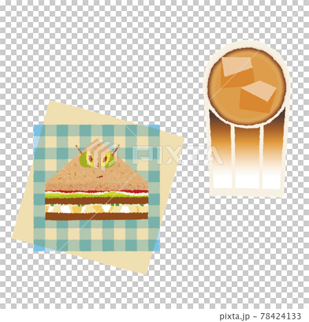 三角サンドイッチとペーパーナプキンとアイスカフェラテ_クレヨンタッチ 三角サンドイッチとペーパーナプキンとアイスカフェラテ_クレヨンタッチ 78424133