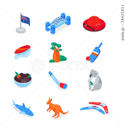 Australian symbols - modern colorful isometric icons set Australian symbols - modern colorful isometric icons set 78425811