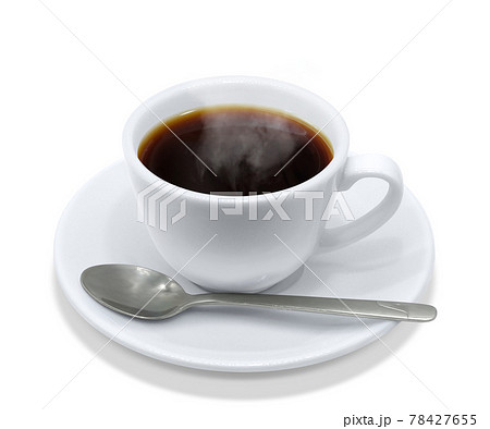 コーヒー 飲み物 イラスト 上から リアル ホット 湯気 スプーン 78427655