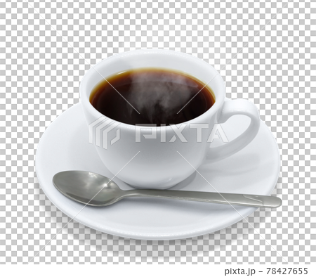 コーヒー 飲み物 イラスト 上から リアル ホット 湯気 スプーン 78427655