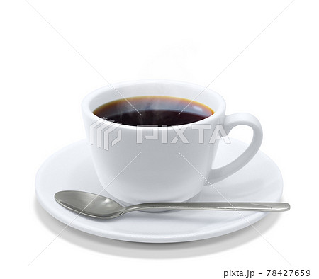コーヒー 飲み物 イラスト リアル ホット スプーン 湯気のイラスト素材