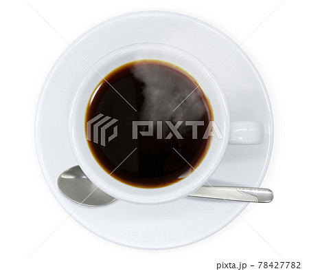コーヒー 飲み物 イラスト リアル 真上 スプーン 湯気のイラスト素材