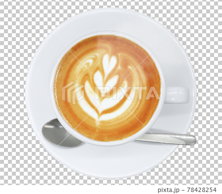 カフェラテ ラテアート イラスト リアル 真上 スプーン 湯気のイラスト素材