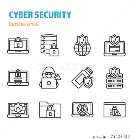 Cyber Seccurity in outline icon and symbol set 78428422