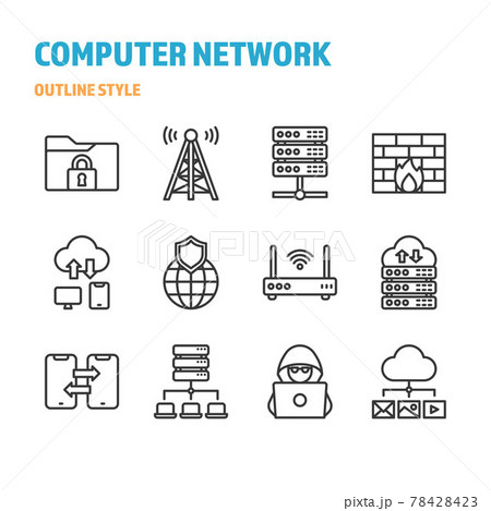 Computer Network in outline icon and symbol set 78428423