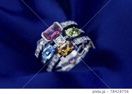 White Gold Ring With Citrine Peridot, Blue Topaz, Pink Tourmaline And Diamonds White Gold Ring With Citrine Peridot, Blue Topaz, Pink Tourmaline And Diamonds 78428756
